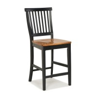 Home Styles Wood Counter Stool With Slat Backs And Black And Rich Oak Seat Finish