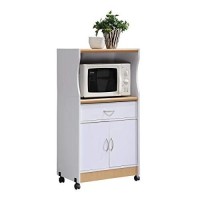 Hodedah Import Microwave Cart With One Drawer Kitchen Cabinet, White