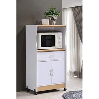 Hodedah Import Microwave Cart With One Drawer Kitchen Cabinet, White