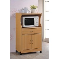 Hodedah Import Microwave Cart With One Drawer, Two Doors, And Shelf For Storage, Beech