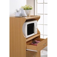 Hodedah Import Microwave Cart With One Drawer, Two Doors, And Shelf For Storage, Beech