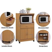 Hodedah Import Microwave Cart With One Drawer, Two Doors, And Shelf For Storage, Beech