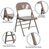 Flash Furniture Hercules Series Triple Braced & Double Hinged Beige Metal Folding Chair