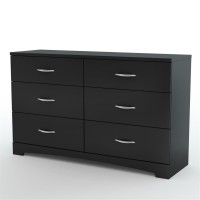 South Shore Step One 6-Drawer Double Dresser,Pure Black With Matte Nickel Handles