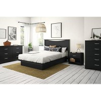 South Shore Step One 1-Drawer Nightstand, Pure Black With Matte Nickel Handles