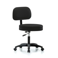 Perch Walter Rolling Height Adjustable Exam Stool With Back For Hardwood Or Tile | Desk Height 300-Pound Weight Capacity | (Black Fabric)