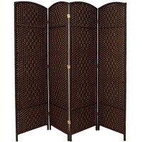 Oriental Furniture 6 Ft Tall Diamond Weave Fiber Room Divider - Dark Mocha - 4 Panel