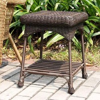 Wicker Lane Outdoor White Wicker Patio Furniture End Table