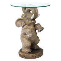 Design Toscano Good Fortune Elephant African Decor Glass Topped Side Table, 21 Inch, Polyresin, Full Color -
