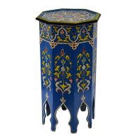Treasures Of Morocco Moroccan Handmade Wood Table Side Tall Delicate Hand Painted Exquisite Blue
