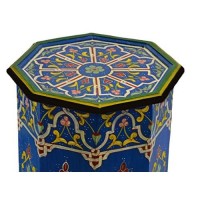 Treasures Of Morocco Moroccan Handmade Wood Table Side Tall Delicate Hand Painted Exquisite Blue