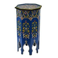 Treasures Of Morocco Moroccan Handmade Wood Table Side Tall Delicate Hand Painted Exquisite Blue