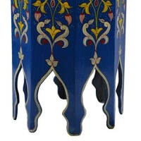 Treasures Of Morocco Moroccan Handmade Wood Table Side Tall Delicate Hand Painted Exquisite Blue