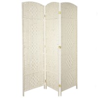 Oriental Furniture 5 12 Ft Tall Fiber Weave Room Divider - White - 3 Panel