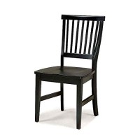 Home Styles Arts And Crafts Black Dining Chair Pair With Slatted Back, Carved Seat, And Stretchers On Each Side
