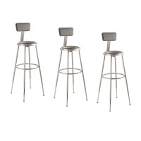 National Public Seating -Cn Steel Stool With Vinyl Upholstered Seat Adjustable And Backrest, 31-39, Grey (Pack Of 3)