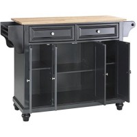 Crosley Furniture Cambridge Full Size Kitchen Island With Natural Wood Top, Black