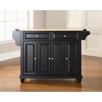 Crosley Furniture Cambridge Full Size Kitchen Island With Natural Wood Top, Black