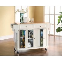 Crosley Furniture Full Size Kitchen Cart With Natural Wood Top, White
