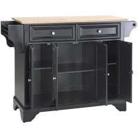 Crosley Furniture Lafayette Full Size Kitchen Island With Natural Wood Top, Black