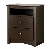 Prepac Fremont 2 Drawer Nightstand With Open Shelf, Bedside Table, Bedroom Furniture, End Table With Shelf, 16D X 2325W X 28H, Espresso, Edc-2428