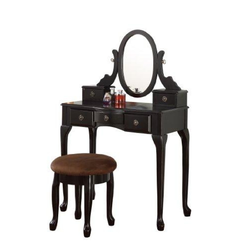 Poundex Queen Ann Vanity Set With Stool Espresso