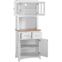 Home Source Industries Brook Tall Microwave Cabinet With 2-Drawer And An Upper And Lower Cabinet, White With Cherry Wood Finish