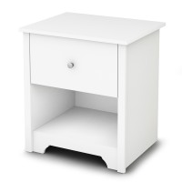 South Shore Vito 1-Drawer Nightstand, Pure White With Matte Nickel Handles