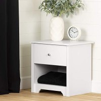 South Shore Vito 1-Drawer Nightstand, Pure White With Matte Nickel Handles