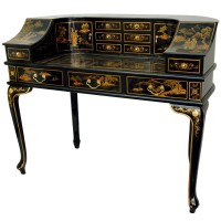 Oriental Furniture Black Lacquer Ladies Desk W Gold Chinoiserie
