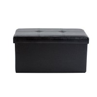 Simplify Folding Storage Ottoman, Toy Box Chest, Faux Leather,Tufted Padded Seating, Bench, Foot Rest, Stool, Double, Black