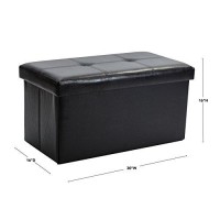 Simplify Folding Storage Ottoman, Toy Box Chest, Faux Leather,Tufted Padded Seating, Bench, Foot Rest, Stool, Double, Black