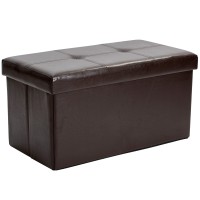 Simplify Folding Storage Ottoman, Toy Box Chest, Faux Leather,Tufted Padded Seating, Bench, Foot Rest, Stool, Full, Chocolate