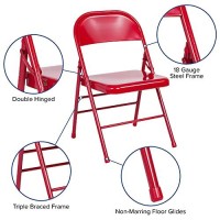 Flash Furniture Hercules Series Triple Braced & Double Hinged Red Metal Folding Chair