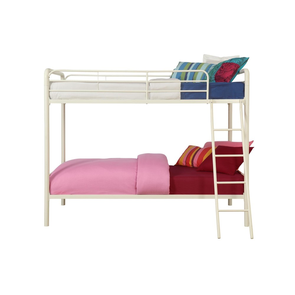 Dhp Twin-Over-Twin Bunk Bed With Metal Frame And Ladder, Space-Saving Design, White