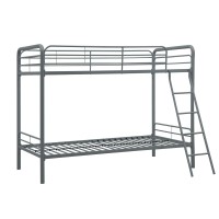 Dhp Twin-Over-Twin Bunk Bed With Metal Frame And Ladder, Space-Saving Design, Silver