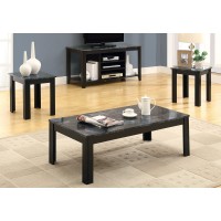 Monarch Specialties 7843P Table, 3Pcs Set, Coffee, End, Side, Accent, Living Room, Laminate, Grey Marble Look, Black, Transitional Set-3Pcs Top, 44 L X 22 W X 1475 H