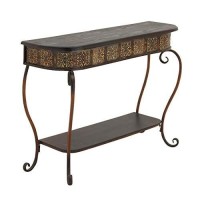 Deco 79 Metal Floral Embossed 1 Shelf Console Table With Ornate Scroll Legs, 43 X 14 X 32, Brown