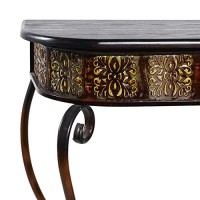 Deco 79 Metal Floral Embossed 1 Shelf Console Table With Ornate Scroll Legs, 43 X 14 X 32, Brown