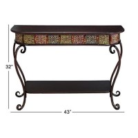 Deco 79 Metal Floral Embossed 1 Shelf Console Table With Ornate Scroll Legs, 43 X 14 X 32, Brown