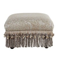 Jennifer Taylor Home Fiona Accent Footstool Ottoman, Silvery-Blue Beige Paisley Jacquard With Matching Trim