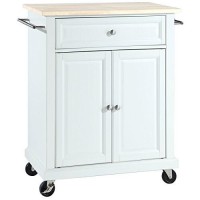 Crosley Furniture Compact Kitchen Island With Natural Wood Top, White