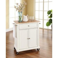 Crosley Furniture Compact Kitchen Island With Natural Wood Top, White