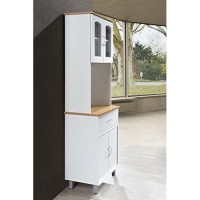 Hodedah Long Standing Kitchen Cabinet With Top & Bottom Enclosed Cabinet Space, One Drawer, Large Open Space For Microwave, White