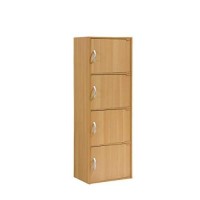Hodedah Import 4-Shelf Bookcase Cabinet, Beech