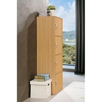 Hodedah Import 4-Shelf Bookcase Cabinet, Beech