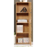 Hodedah Import 4-Shelf Bookcase Cabinet, Beech