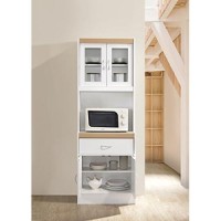 Hodedah Long Standing Kitchen Cabinet With Top & Bottom Enclosed Cabinet Space, One Drawer, Large Open Space For Microwave, White