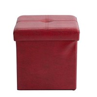 Simplify Folding Storage Ottoman, Toy Box Chest, Faux Leather,Tufted Padded Seating, Bench, Foot Rest, Stool, Single, Red