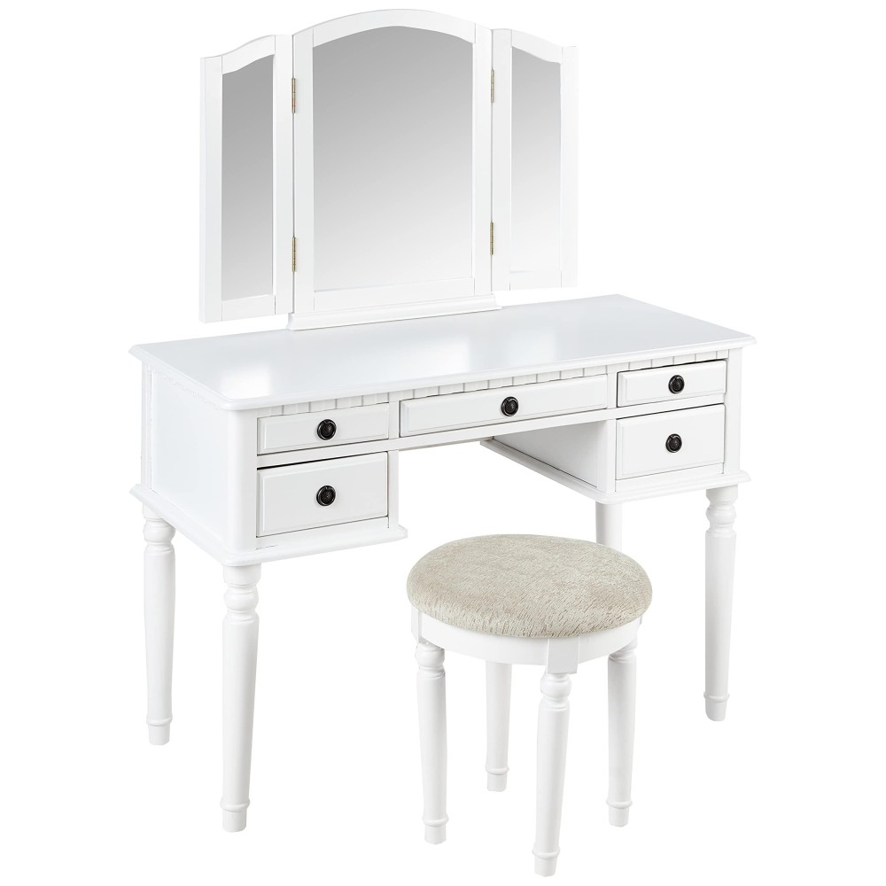Bobkona F4074 St Croix Collection Vanity Set With Stool, White